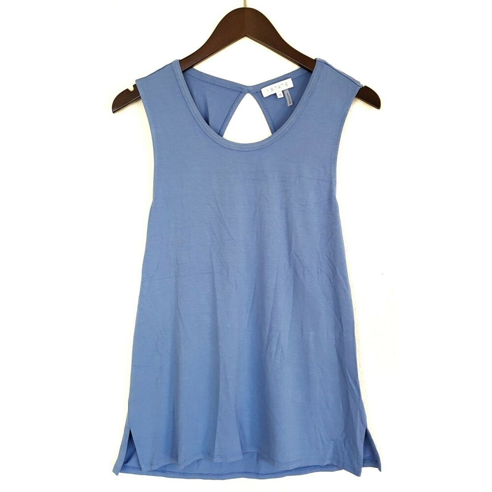 1. STATE open back twist tank top sleeveless tee in dutch blue Size Medium NEW
